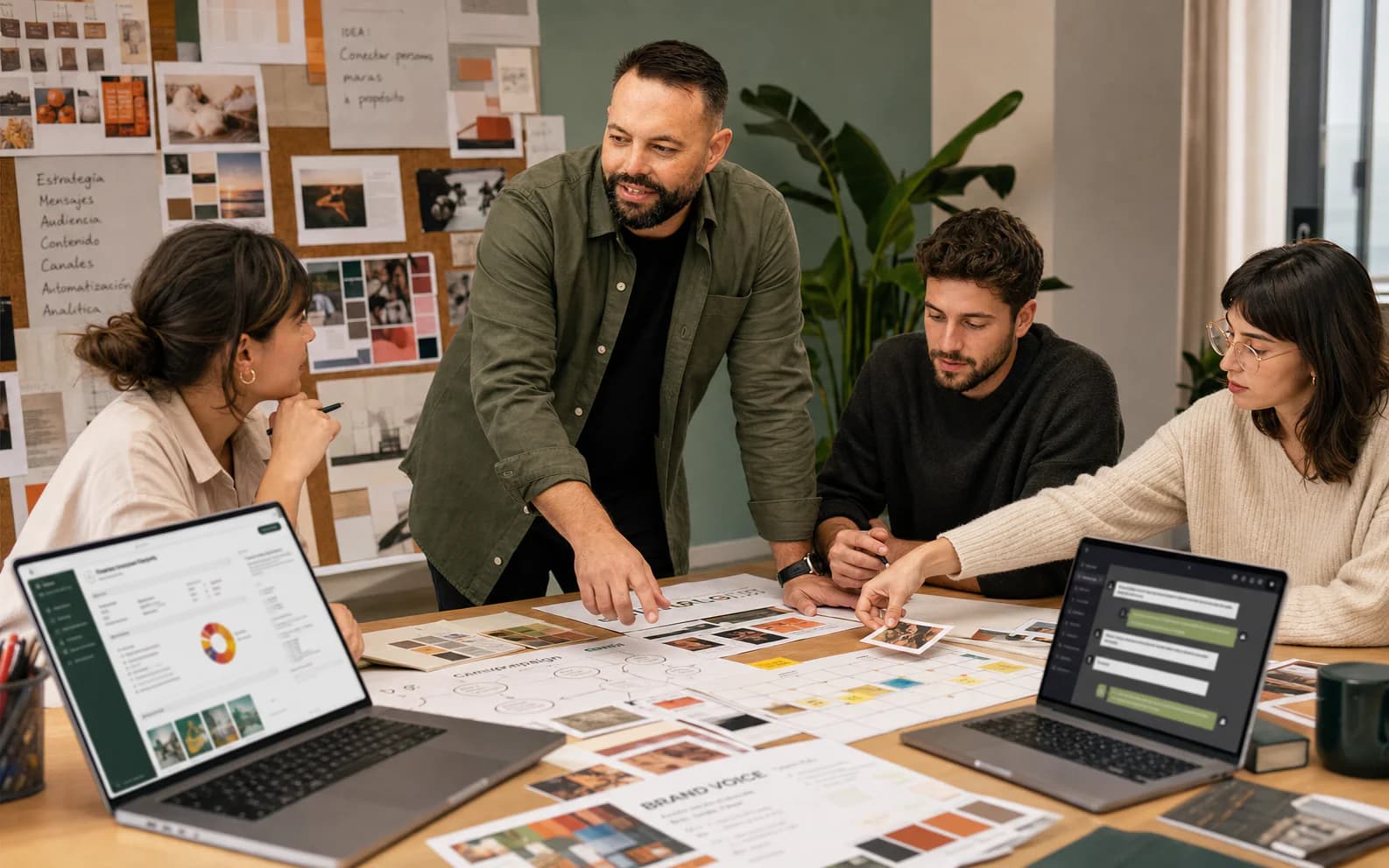 Luiseo trabaja con un equipo de marketing en una campana, contenidos y voz de marca con IA