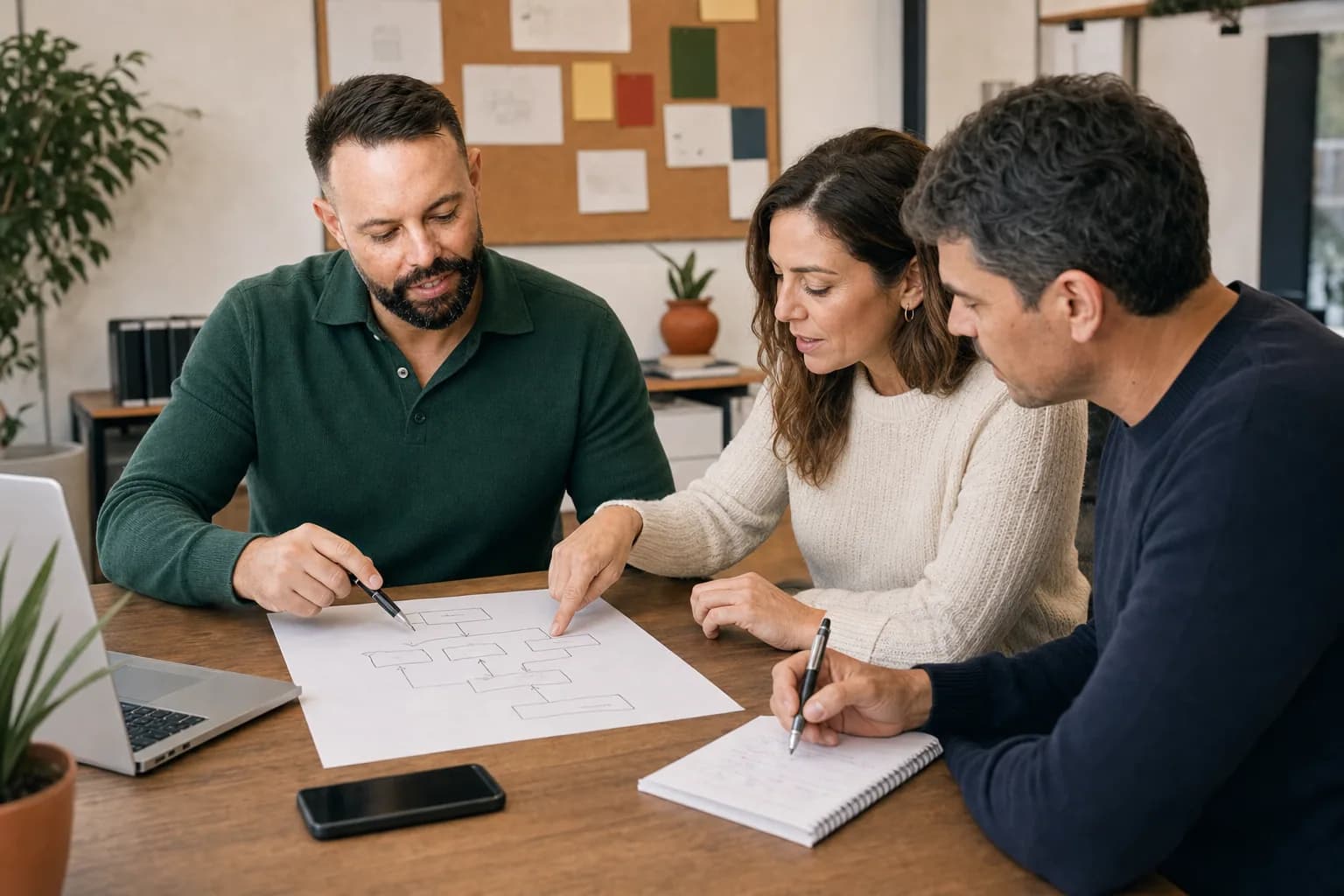 Luiseo diseña con un equipo un flujo de conversación y seguimiento comercial